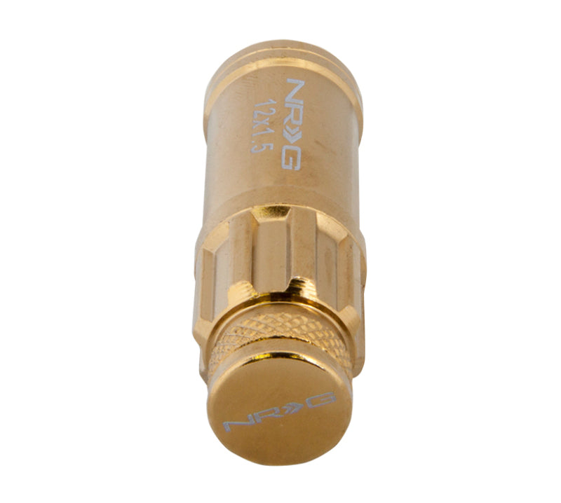 NRG 700 Series M12 X 1.5 Steel Lug Nut w/Dust Cap Cover Set 21 Pc w/Locks & Socket - Chrome Gold NRG Lug Nuts