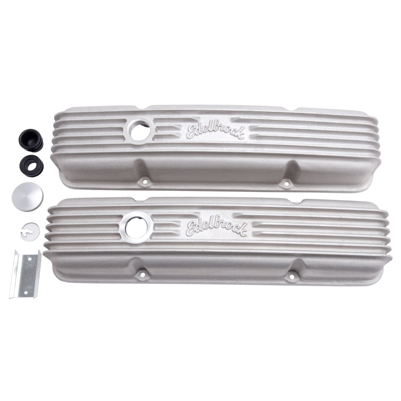 Edelbrock Valve Cover Classic Series Chevrolet 1959-1986 262-400 CI V8 w/ Oil Fill Hole Satin Edelbrock Valve Covers