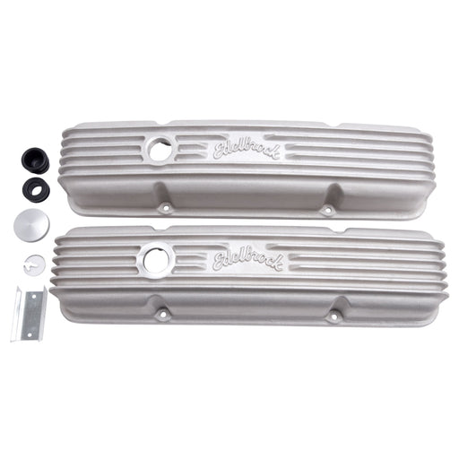 Edelbrock Valve Cover Classic Series Chevrolet 1959-1986 262-400 CI V8 w/ Oil Fill Hole Satin Edelbrock Valve Covers