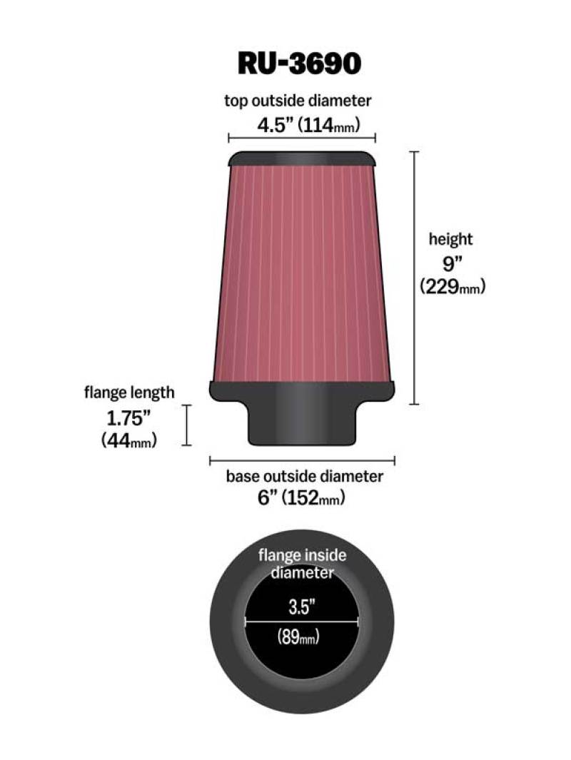 K&N Universal Clamp-On Air Filter 3-1/2in FLG / 6in B / 4-1/2in T / 9in H K&N Engineering Air Filters - Universal Fit
