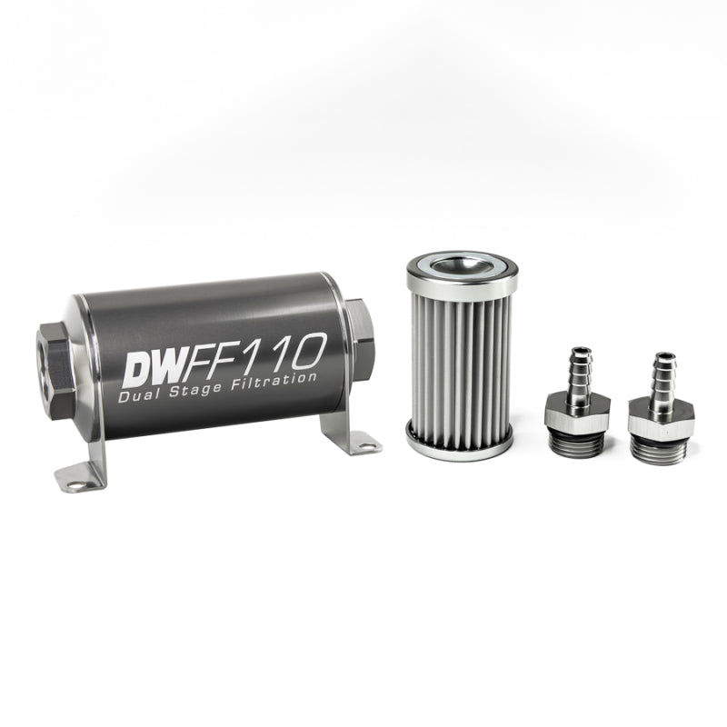 DeatschWerks Stainless Steel 5/16in 5 Micron Universal Inline Fuel Filter Housing Kit (110mm) DeatschWerks Fuel Filters