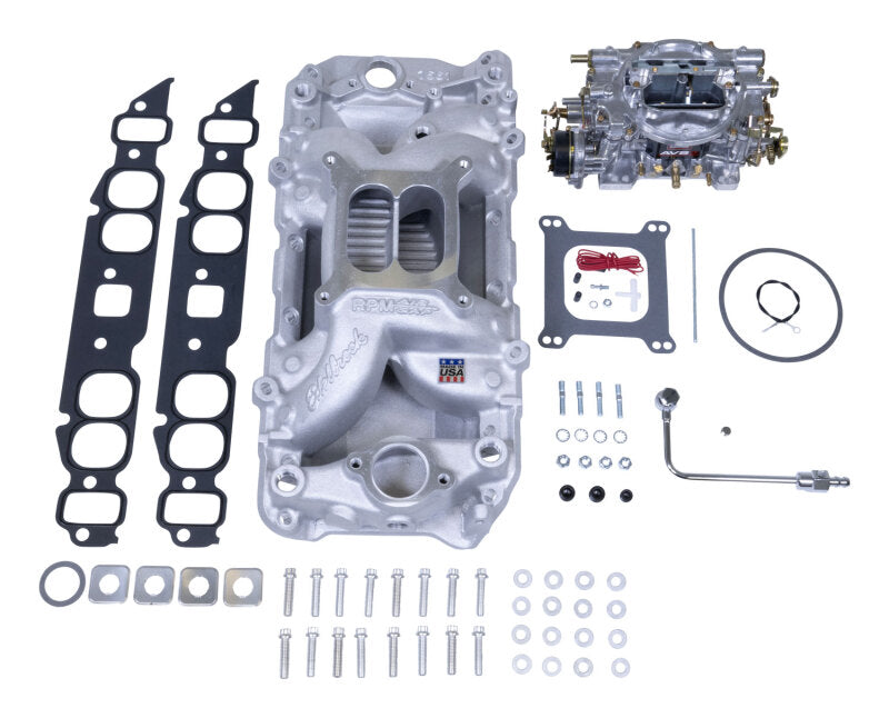 Edelbrock Manifold And Carb Kit Performer RPM Air-Gap Big Block Chevrolet Oval Port Natural Finish