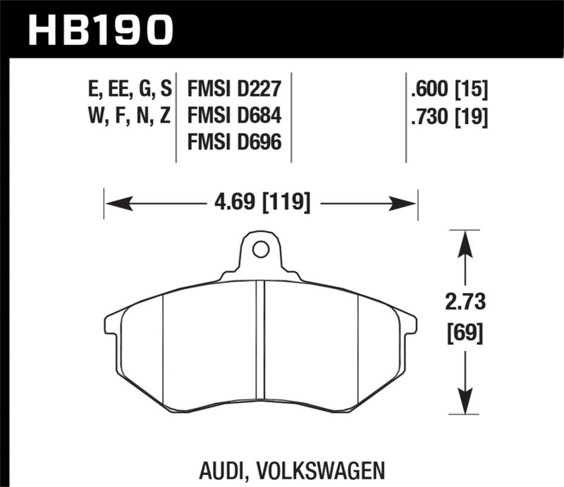 Hawk 1985 Audi 4000 1.8L S 256mm Rotors Front ER-1 Brake Pads Hawk Performance Brake Pads - Racing