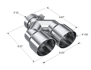MBRP 3in ID / Dual 4in OD Out Staggered L 9.37in / R 9.87in Single Wall T304 SS Univ Exhaust Tip MBRP Tips