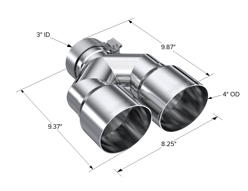 MBRP 3in ID / Dual 4in OD Out Staggered L 9.37in / R 9.87in Single Wall T304 SS Univ Exhaust Tip MBRP Tips