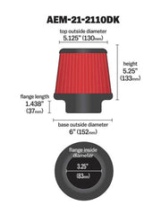 AEM 3.25 in DRY Flow Short Neck 5 in Element Filter AEM Induction Air Filters - Universal Fit