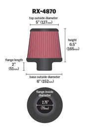 K&N Filter Universal X Stream Clamp-On 2 3/4 inch Flange 6 inch Base 5 inch Top 6 1/2 inch Height K&N Engineering Air Filters - Universal Fit
