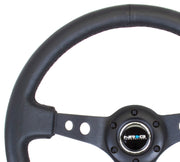 NRG Reinforced Steering Wheel (350mm / 3in. Deep) Blk Leather w/Blk Spoke & Circle Cutouts NRG Steering Wheels
