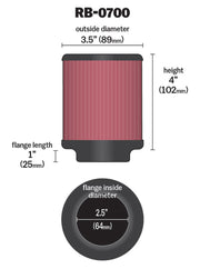 K&N Universal Rubber Filter 2.5 inch 5 Degree FLG 3.5 inch OD 4 inch Height K&N Engineering Air Filters - Universal Fit