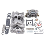 Edelbrock Manifold And Carb Kit Performer Air-Gap Small Block Chevrolet 1957-1986 Natural Finish Edelbrock Intake Manifolds