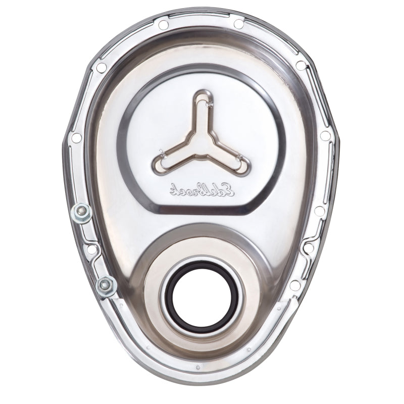 Edelbrock Timing Cover SB-Chevy Chrome w/ Welded Reinforcement Plate Edelbrock Timing Covers