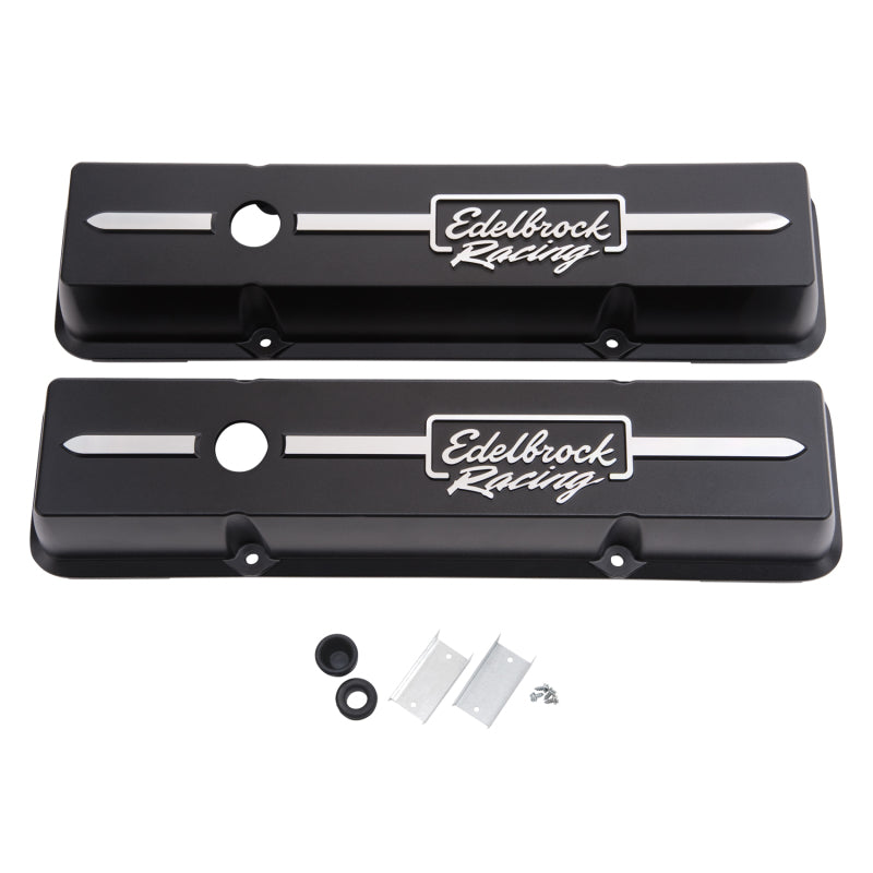 Edelbrock Valve Cover Racing Series Chevrolet 1959-1986 262-400 CI V8 Low Black Edelbrock Valve Covers