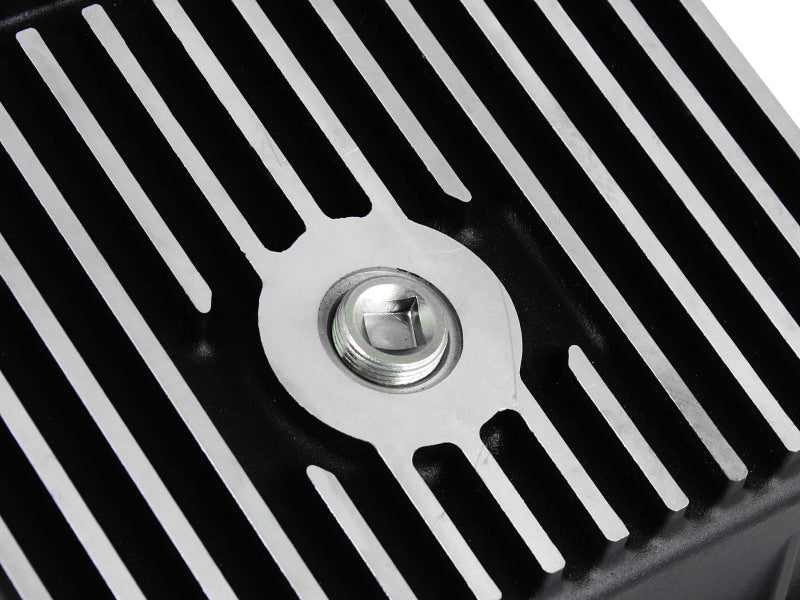 aFe POWER Transmission Pan Ford Trucks 80-92 (AOD Transmission)- Black w/ Machined Fins aFe Diff Covers
