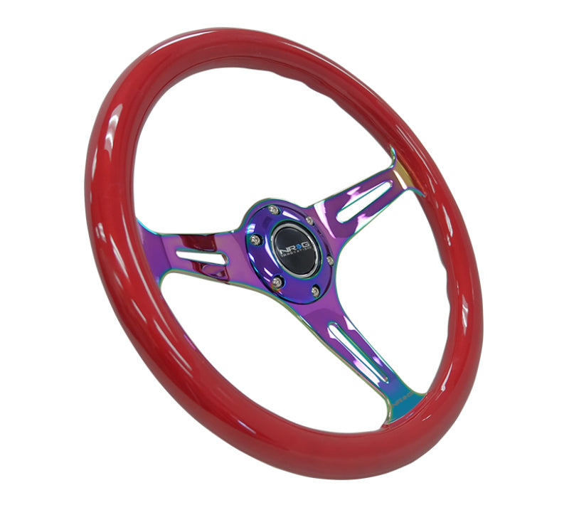 NRG Classic Wood Grain Steering Wheel (350mm) Red Grip w/Neochrome 3-Spoke Center NRG Steering Wheels