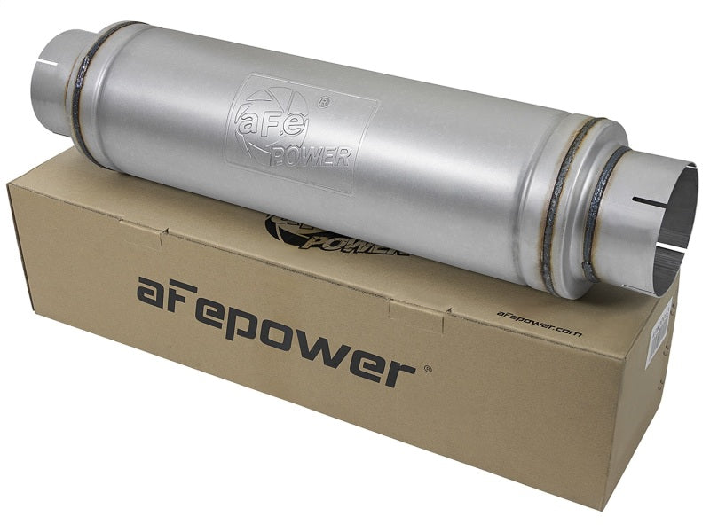 aFe ATLAS Aluminized Steel Muffler 5in Center/Center 24in L x 7in Diameter - Round Body aFe Muffler