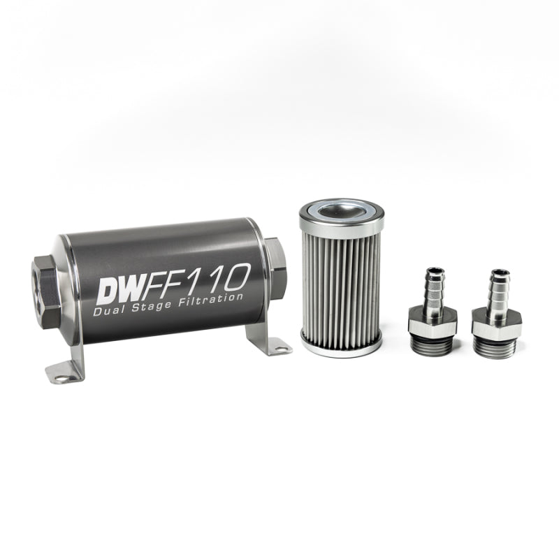 DeatschWerks Stainless Steel 3/8in 10 Micron Universal Inline Fuel Filter Housing Kit (110mm) DeatschWerks Fuel Filters