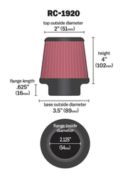 K&N Universal Clamp-On Air Filter 2-1/8in Flange 3-1/2in Base 2in Top 4in Height K&N Engineering Air Filters - Universal Fit
