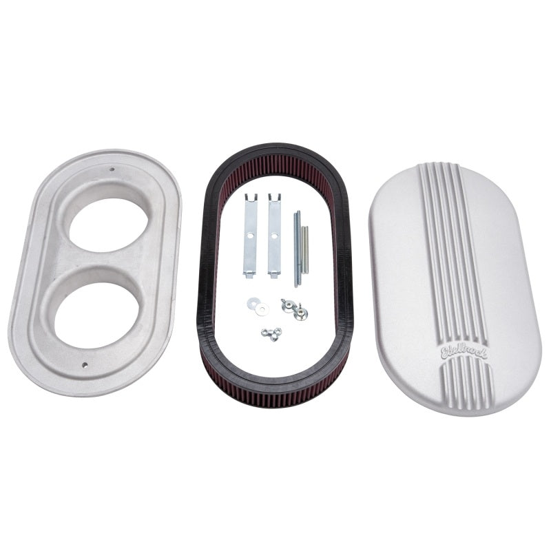 Edelbrock Air Cleaner Classic Series Oval Aluminum 17 5In X 9 35In X 4 45In Dual Carburetor Edelbrock Air Filters - Universal Fit