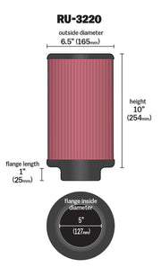 K&N Filter Universal Rubber Filter 5in Flange ID / 6.5in OD / 10in Height K&N Engineering Air Filters - Universal Fit