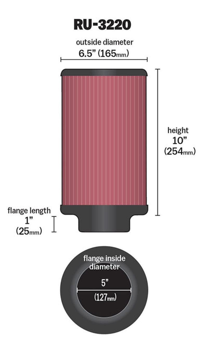 K&N Filter Universal Rubber Filter 5in Flange ID / 6.5in OD / 10in Height K&N Engineering Air Filters - Universal Fit
