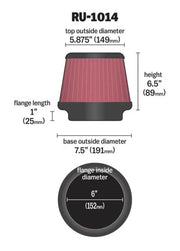 K&N Universal Tapered Filter 6in Flange ID x 7.5in Base OD x 5.875in Top OD x 6.5in Height K&N Engineering Air Filters - Universal Fit