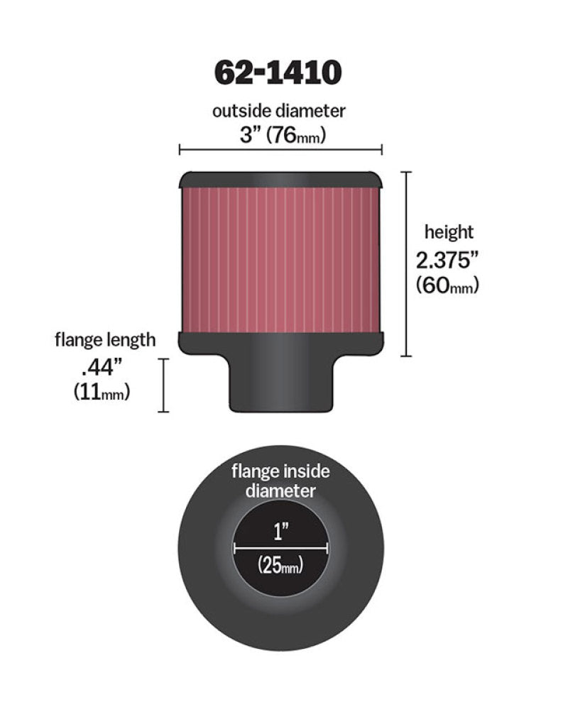 K&N 1 inch ID 3 inch OD 2.375 inch H Rubber Base Crankcase Vent Filter K&N Engineering Air Filters - Universal Fit