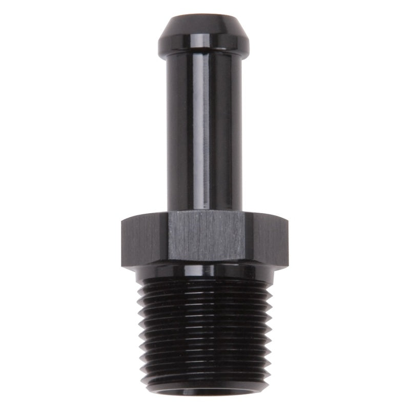 Edelbrock Hose End Straight 3/8In NPT to 3/8In Barb Black Anodize Edelbrock Fittings