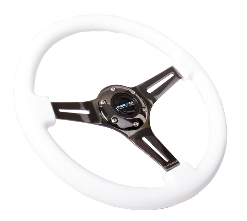NRG Classic Wood Grain Steering Wheel (350mm) White Paint Grip w/Black 3-Spoke Center NRG Steering Wheels