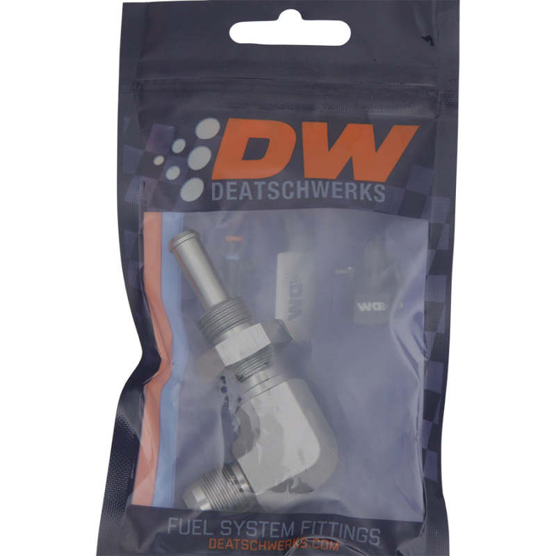 DeatschWerks 6AN Male Flare To 5/16in. Male Barb Bulkhead Adapter 90-Degree (Incl. Nut) DeatschWerks Fittings