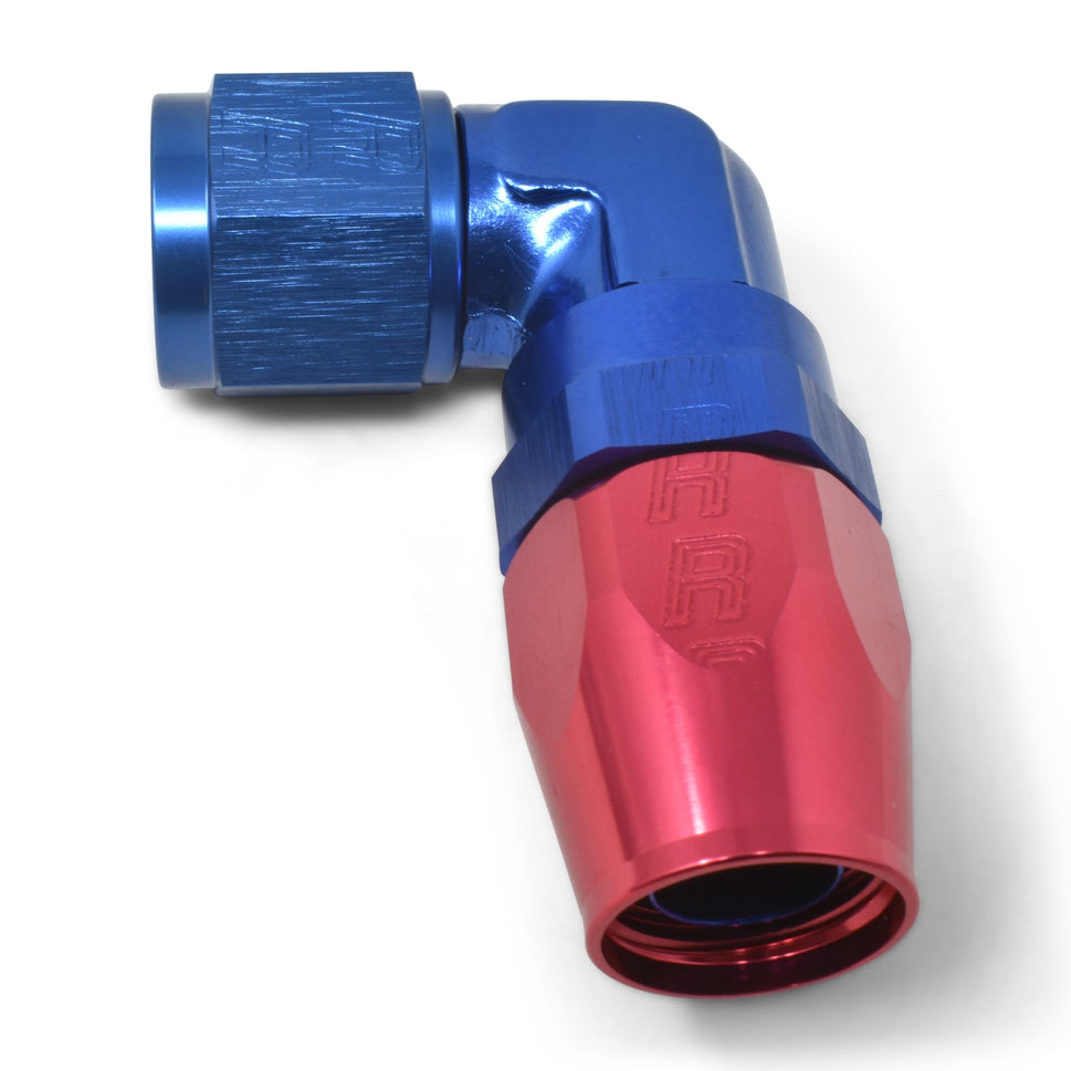 8AN 90 Degree Forged Aluminum Hose End With Red/Blue Finish