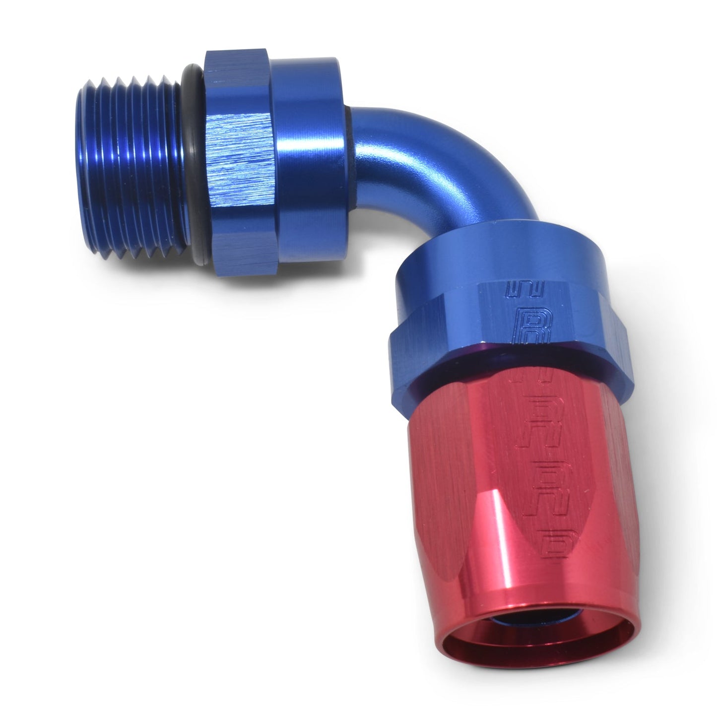 8AN 90 Degree Radius Port Hose End To 7/8"-14 O-Ring Boss With Red/Blue Finish RUSSELL Autoparts