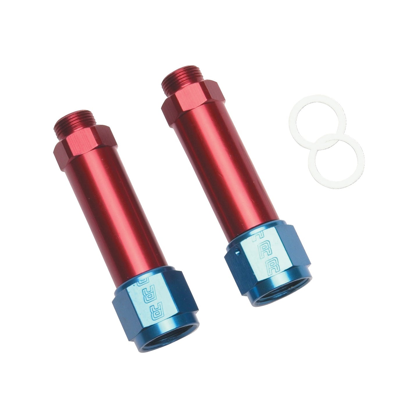 8AN Demon & BG Carb Inlet Fitting, 9/16"-24, (3-1/4") With Red Finish - Pair RUSSELL Autoparts