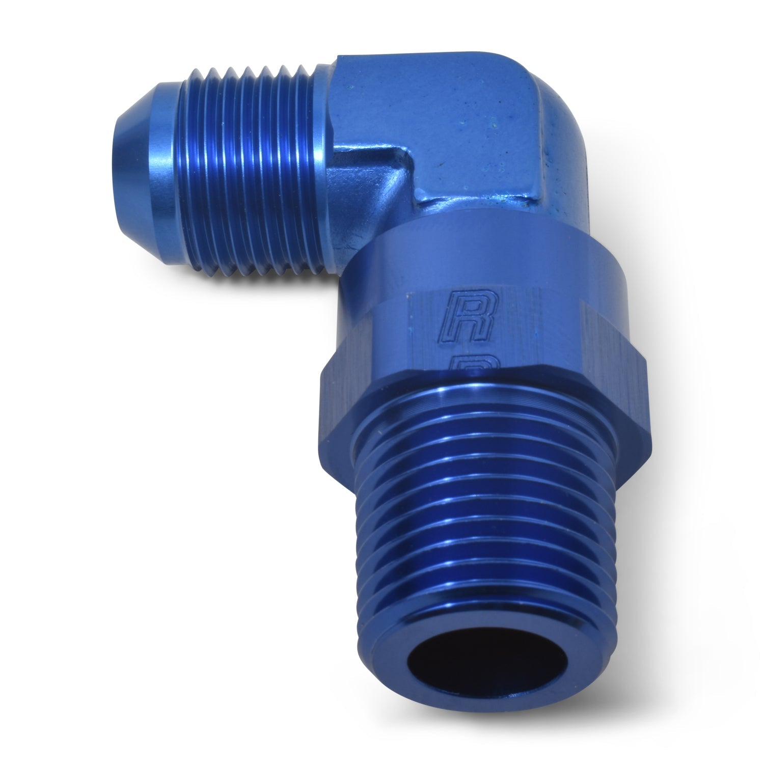 8AN Flare Male To 1/4" NPT Male 90 Degree Swivel Fitting With Blue Finish