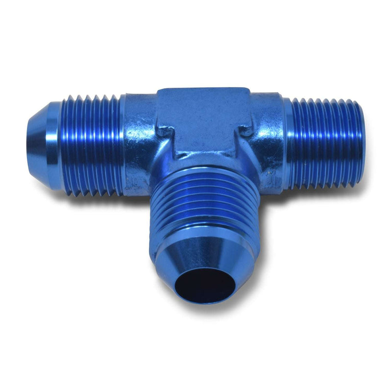 8AN Flare To 3/8" Pipe Tee On Run Adapter Fitting With Blue Finish RUSSELL Autoparts