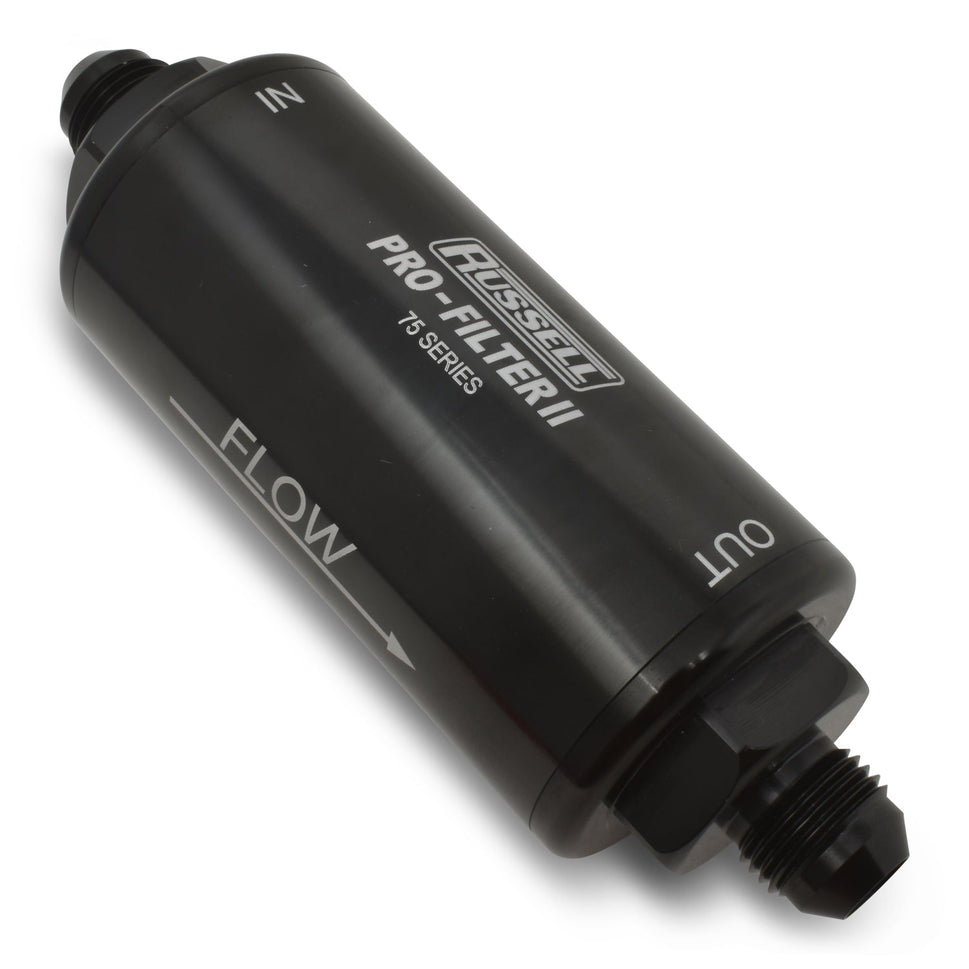 8AN Male In/Out, 10 Micron Element 75 Series 6 1/4" Pro-filter 2 Fuel Filter With Black Finish
