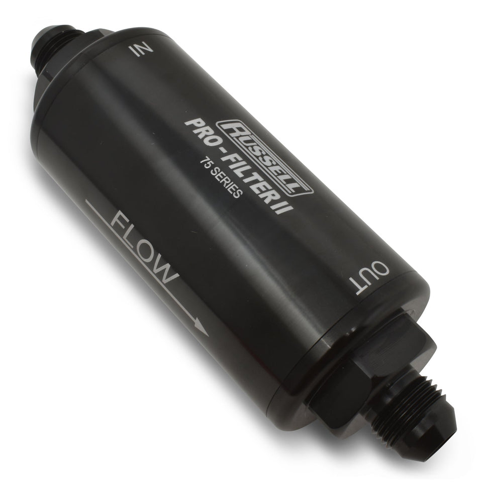8AN Male In/Out, 40 Micron Element 75 Series 6 1/4" Pro-filter 2 Fuel Filter With Black Finish