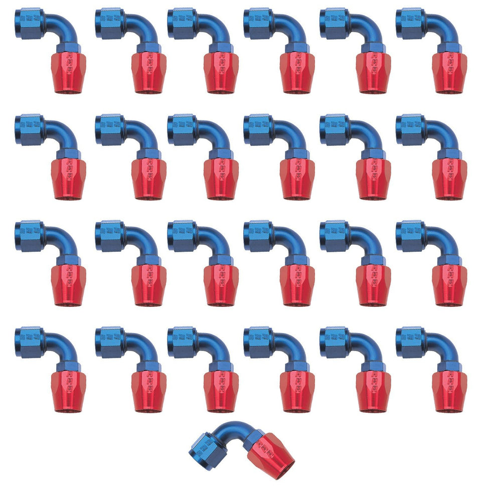 8AN ProClassic Swivel 90 Degree 1/2" Radius Hose End, Red/Blue Finish - 25 Pack