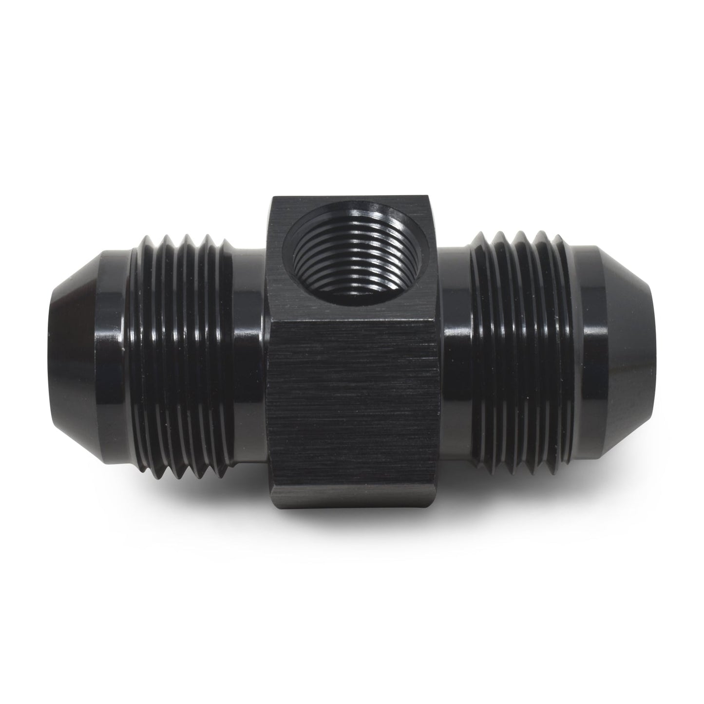 8AN To 8AN Straight Male Union With 1/8" NPT Side Pressure Port, Black Finish RUSSELL Autoparts