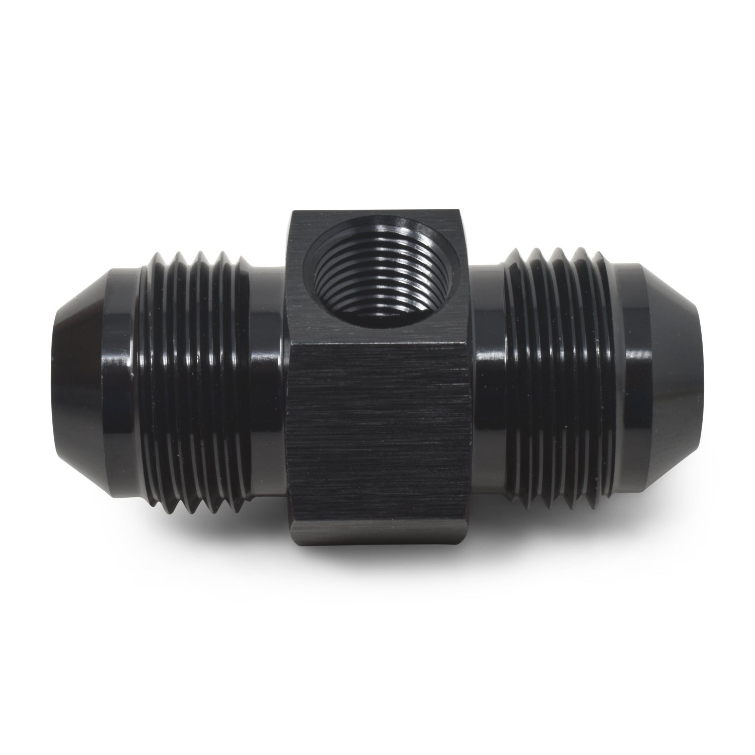 8AN To 8AN Straight Male Union With 1/8" NPT Side Pressure Port, Black Finish
