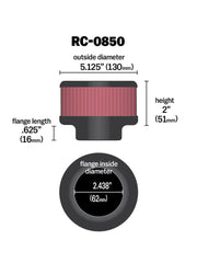 K&N Universal Chrome Filter 2.438in Flange ID x 5.125in OD x 2in H K&N Engineering Air Filters - Universal Fit
