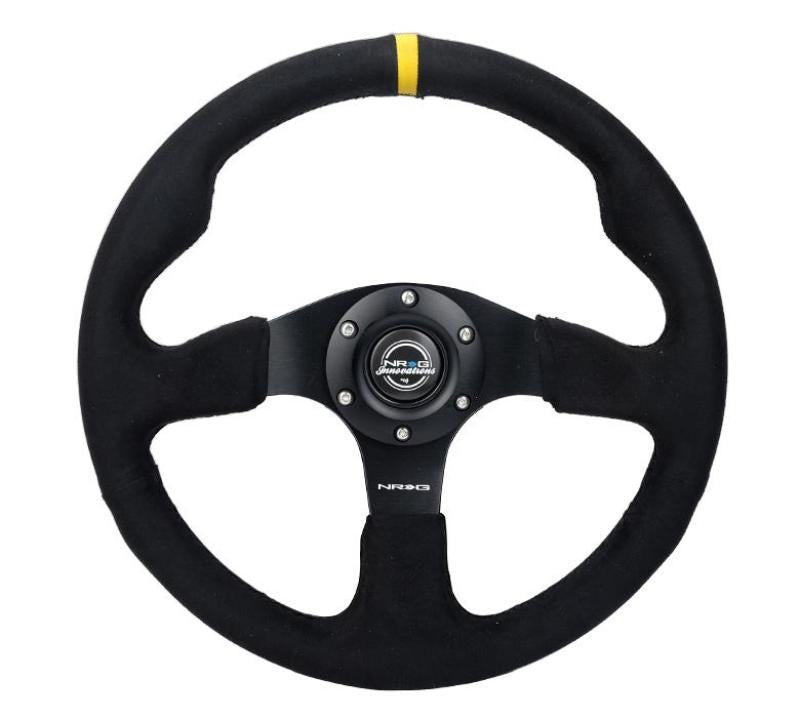NRG Reinforced Steering Wheel (350mm/ 3in. Deep) Alcantara w/ Yellow Center w/ Black Stitch NRG Steering Wheels
