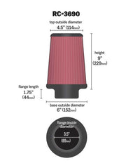 K&N Universal Chrome Filter 3 1/2 inch ID FLG / 6 inch Bottom / 4 1/2 inch CR / 9 inch Length K&N Engineering Air Filters - Universal Fit