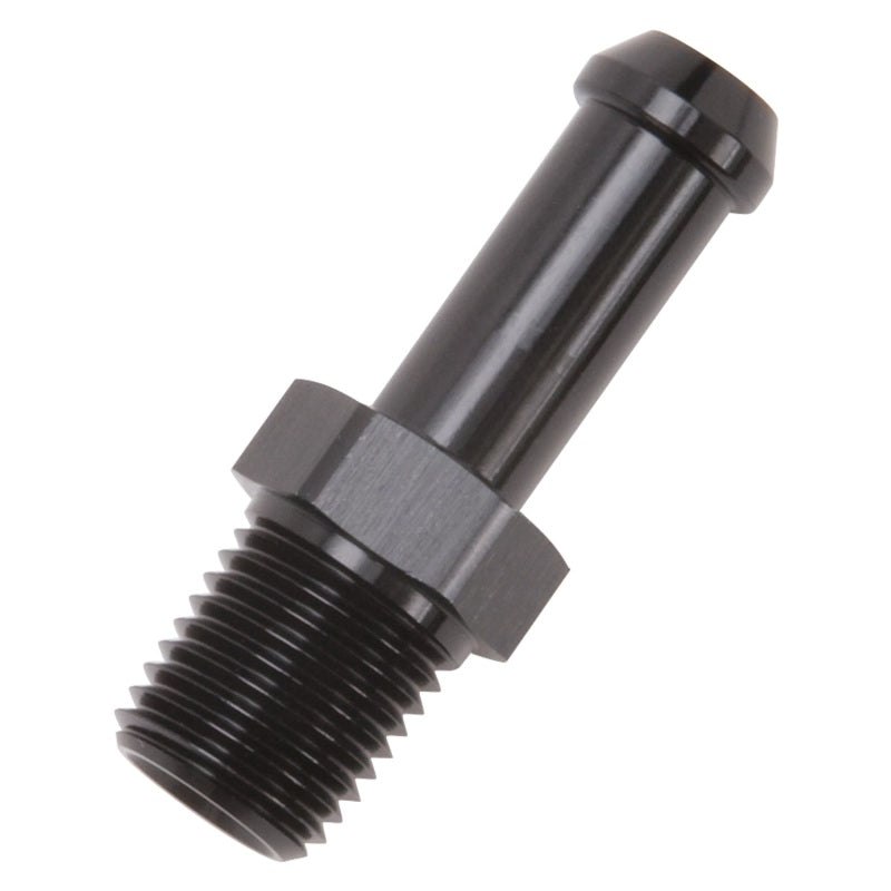 Edelbrock Hose End Straight 1/4In NPT to 3/8In Barb Black Anodize Edelbrock Fittings