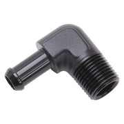 Edelbrock Hose End 90-Deg 1/2In NPT to 3/8In Barb Black Anodize Edelbrock Fittings