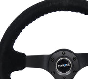 NRG Reinforced Steering Wheel (350mm / 3in. Deep) Blk Suede/Blk Bball Stitch w/5mm Matte Black Spoke NRG Steering Wheels