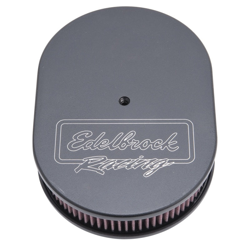 Edelbrock Air Cleaner Victor Series Oval Aluminum Top Cloth Element 11 875In X 8 25In X 3 75In Black Edelbrock Air Filters - Universal Fit