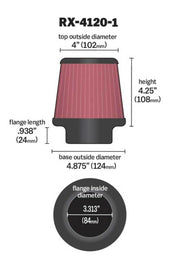 K&N Universal X-Stream Clamp-On Air Filter 3.313in Flg ID/4.875in Base OD/4in Top OD/4.25in H K&N Engineering Air Filters - Universal Fit