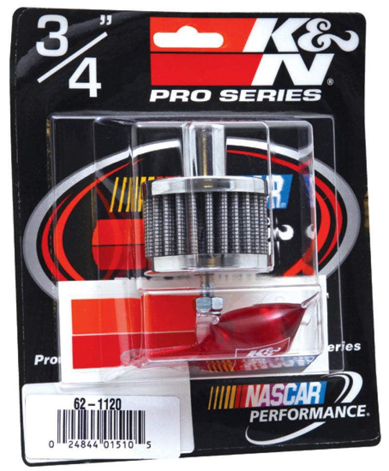 K&N Steel Base Chrome Top Crankcase Vent Filter 3/4in OD Vent / 2in OD / 1-1/2in H Stud Mount K&N Engineering Air Filters - Universal Fit