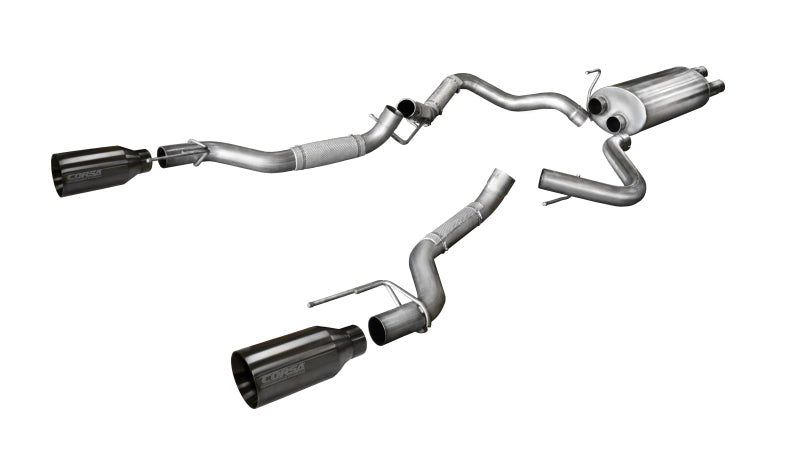 Corsa 2017-2020 Ford F-150 Raptor 3.5L Sport Cat-Back Dual Rear Exit w/ 5in Gunmetal Tip CORSA Performance Catback
