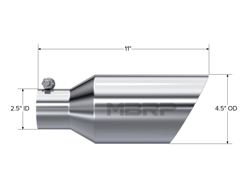 MBRP Universal Tip 4.5 O.D. Dual Walled Angled Rolled End 2.5 Inlet 12in Length - T304 MBRP Steel Tubing